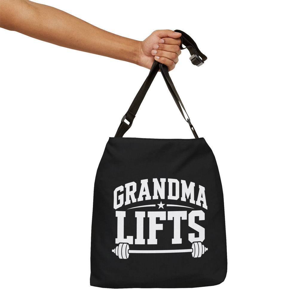 Grandma Lifts Adjustable Tote Bag — Fitness Grandma Weightlifting Gym Tote