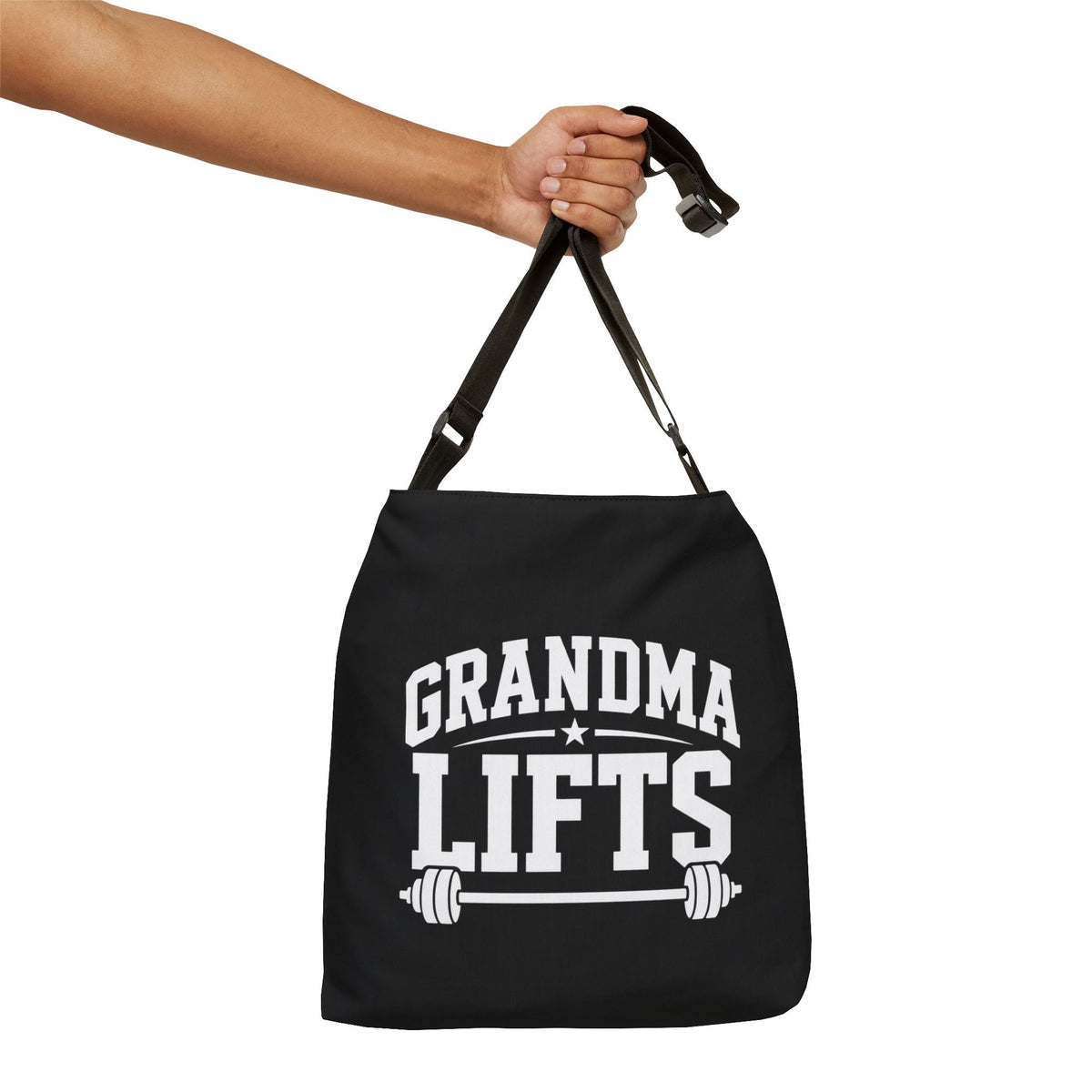Grandma Lifts Adjustable Tote Bag — Fitness Grandma Weightlifting Gym Tote