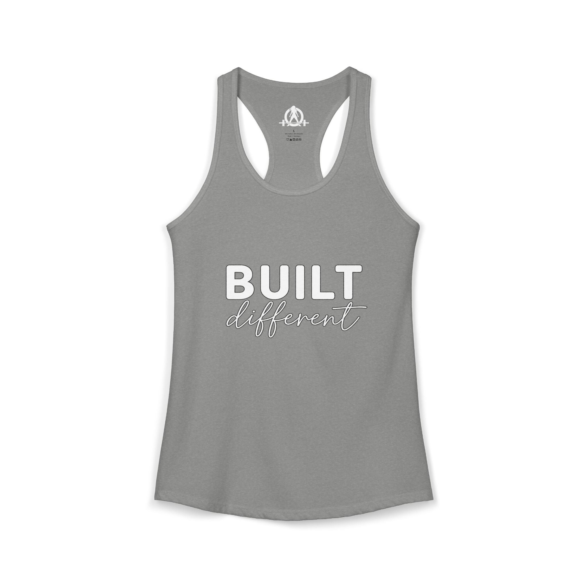 Built Different - Women's Ideal Racerback Tank - White Logo