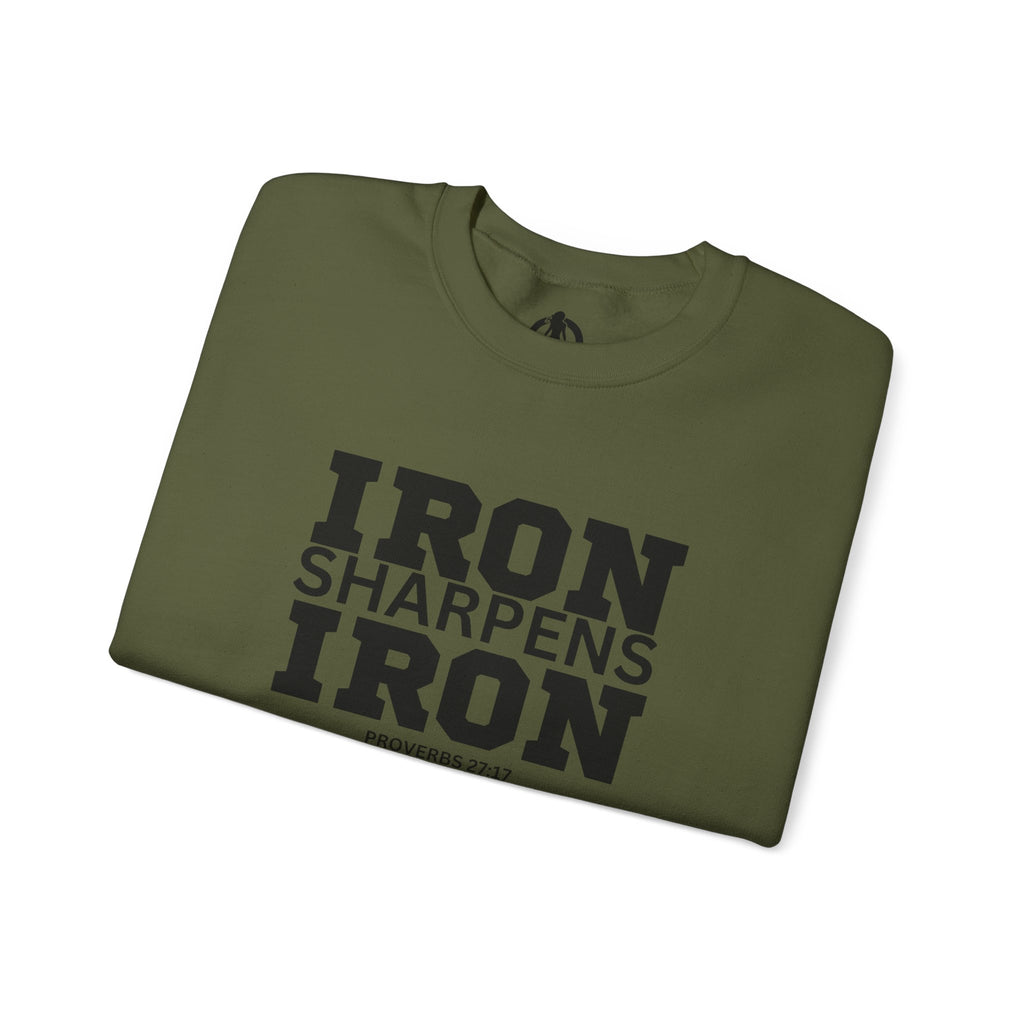 Iron Sharpens Iron - Unisex Heavy Blend™ Crewneck Sweatshirt - Front Black Logo - Plain Back