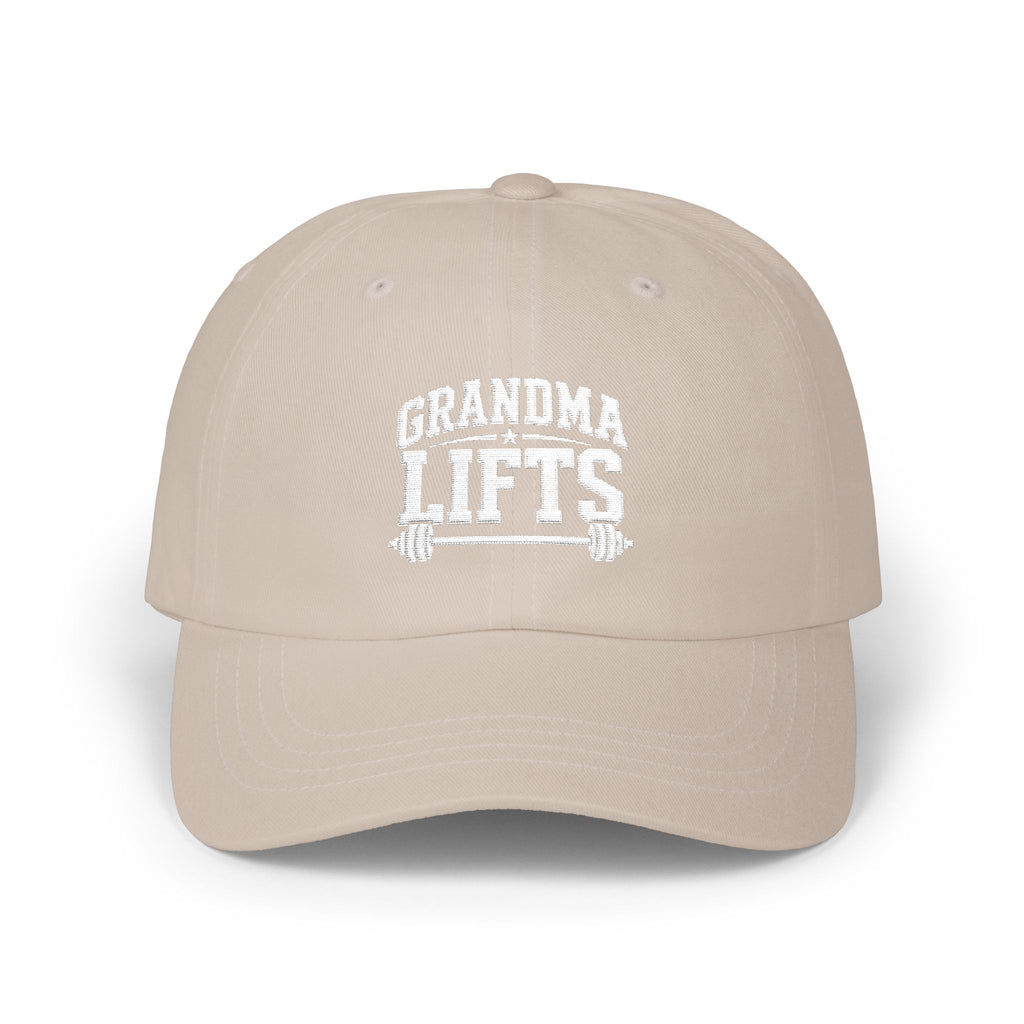 Grandma Lifts Dad Cap — White Logo