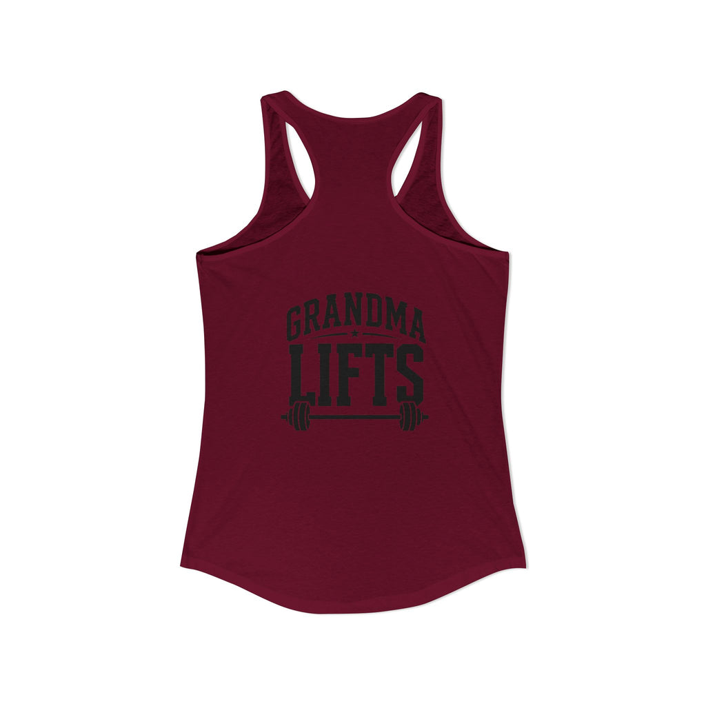 Grandma Lifts - Women's Ideal Racerback Tank - Black Logo Front & Back
