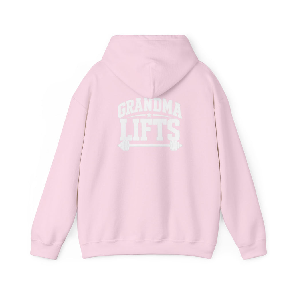 Grandma Lifts - Unisex Heavy Blend™ Hooded Sweatshirt - White Logo Front & Back