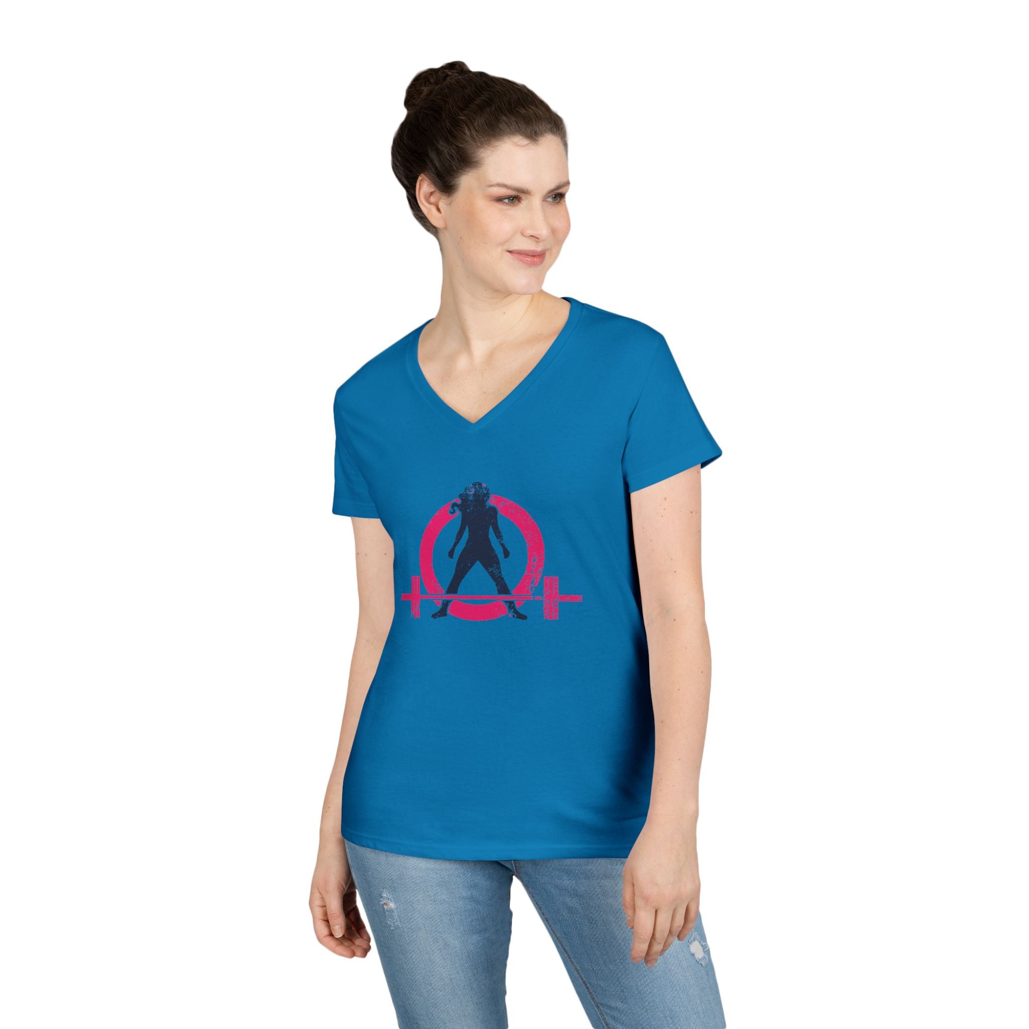 Ladies' V-Neck T-Shirt - Color Distressed Logo