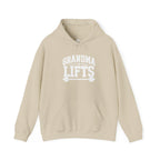 Grandma Lifts - Unisex Heavy Blend™ Hooded Sweatshirt - White Logo Front -  Plain Back
