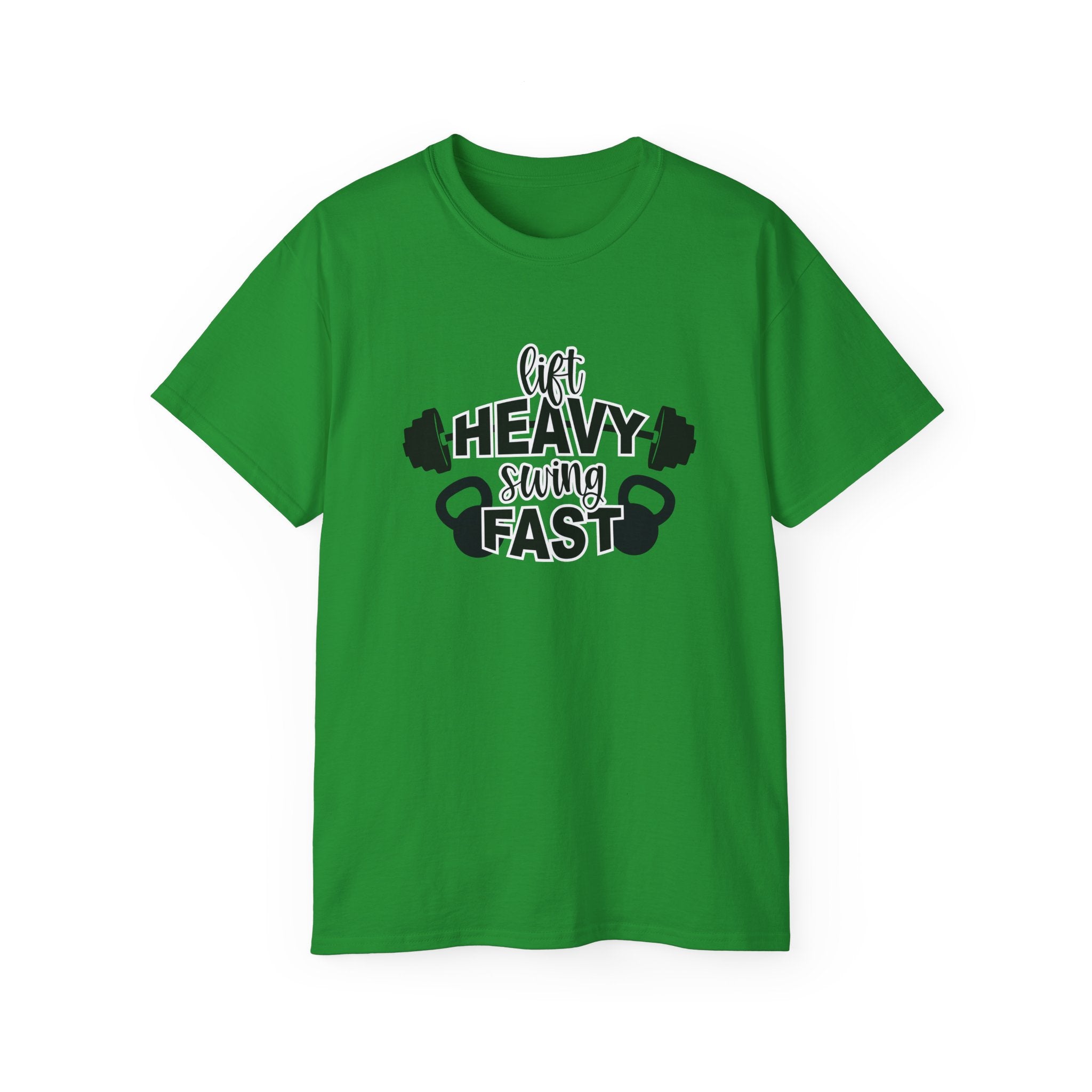 Lift Heavy Swing Fast - Unisex Ultra Cotton Tee - Black Logo Plain Back