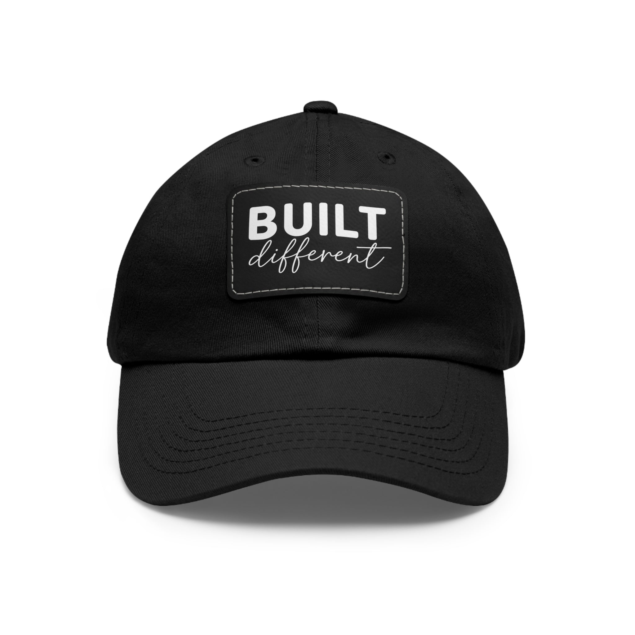 Built Different - Dad Hat with Leather Patch (Rectangle) - White Logo