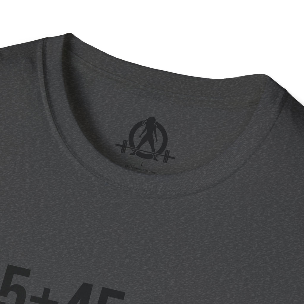 45 + 45 = 135 - Unisex Softstyle T-Shirt - Black Print on Front Plain Back