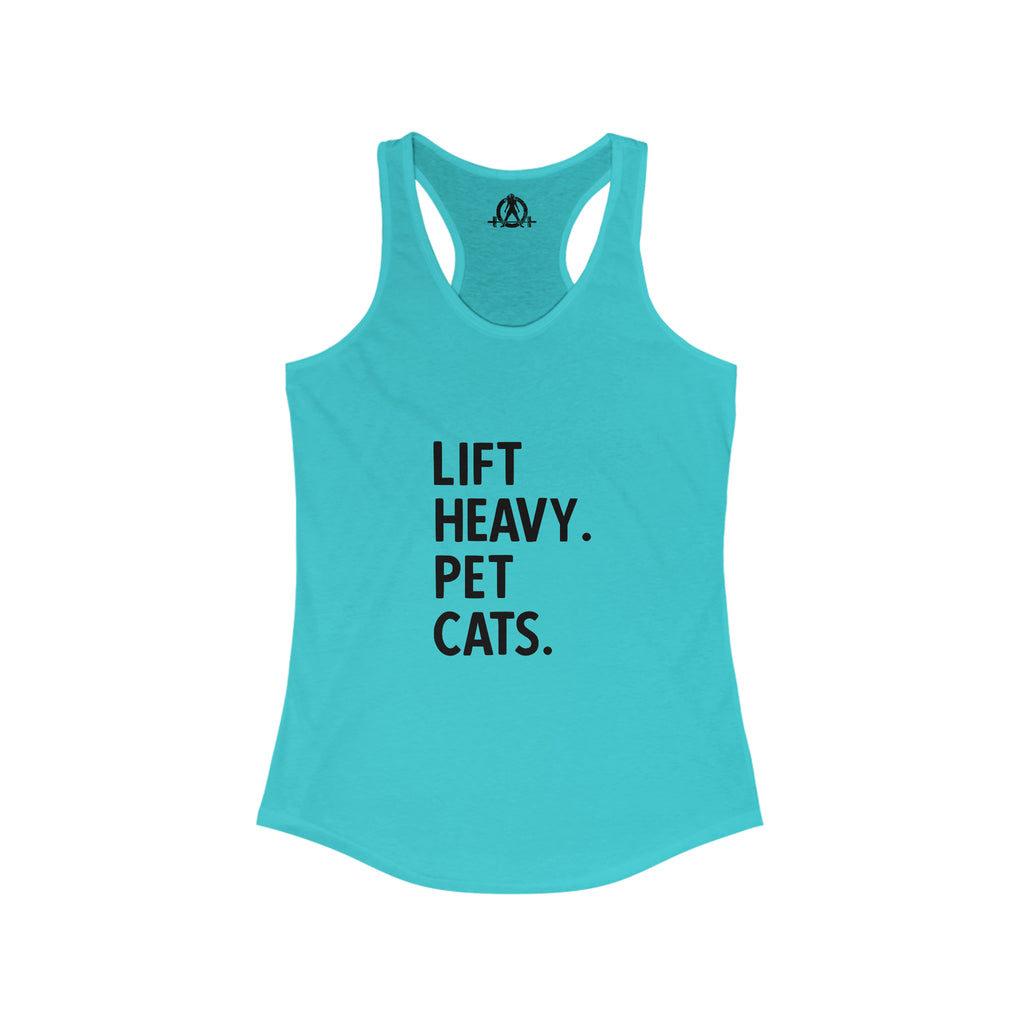 Lift Heavy Pet Cats - Women's Ideal Racerback Tank - Front Logo and Small Back Logo