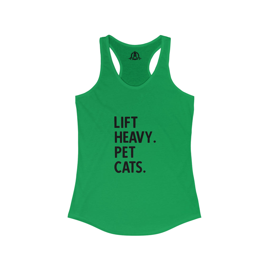 Lift Heavy Pet Cats - Women's Ideal Racerback Tank - Front Logo and Small Back Logo