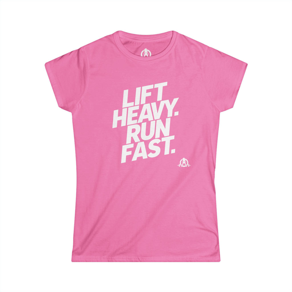 Lift Heavy Run Fast - Women's Softstyle Tee - White Front Logo