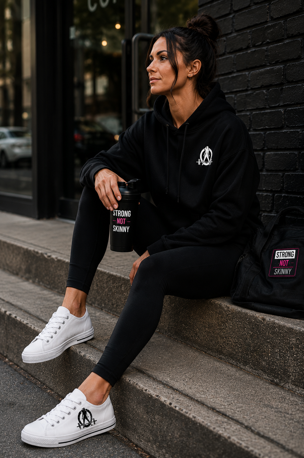 Women's Low Top Sneakers - Distressed Black Logo