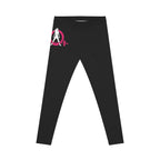Black Women's Casual Leggings - Distressed Color Logo - Right Hip