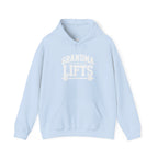 Grandma Lifts - Unisex Heavy Blend™ Hooded Sweatshirt - White Logo Front -  Plain Back