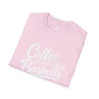 Coffee & Barbells - Unisex Softstyle T-Shirt - White Print on Front Plain Back