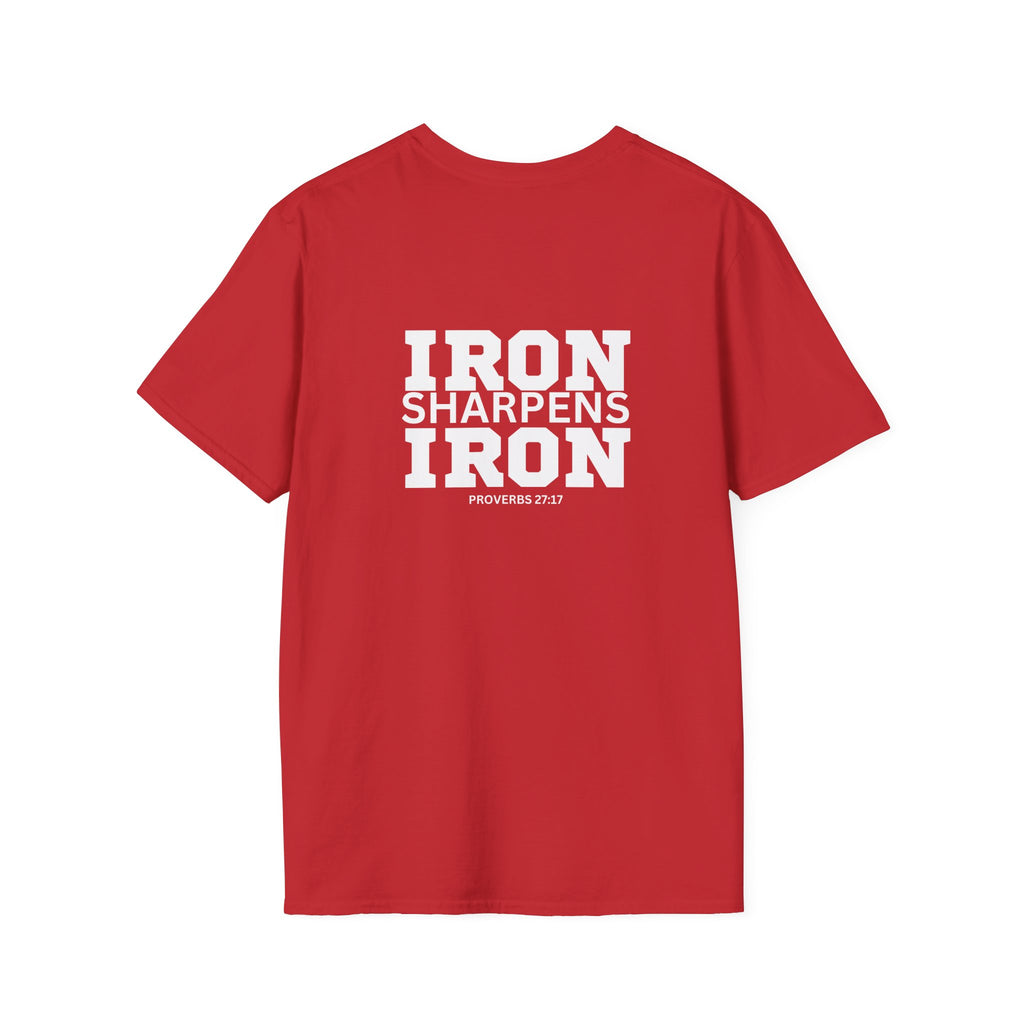 Iron Sharpens Iron - Unisex Softstyle T-Shirt - White Logo Front & Back