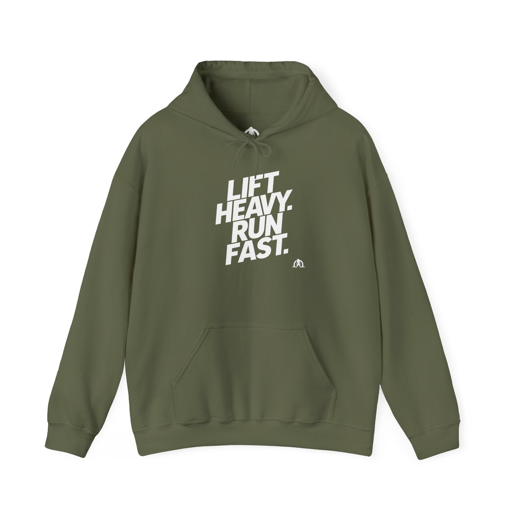 Lift Heavy Run Fast - Unisex Heavy Blend Hooded Sweatshirt - Front White Logo