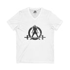 Strong Is Beautiful - Distressed Black Logo - Unisex Jersey Short Sleeve V-Neck Tee
