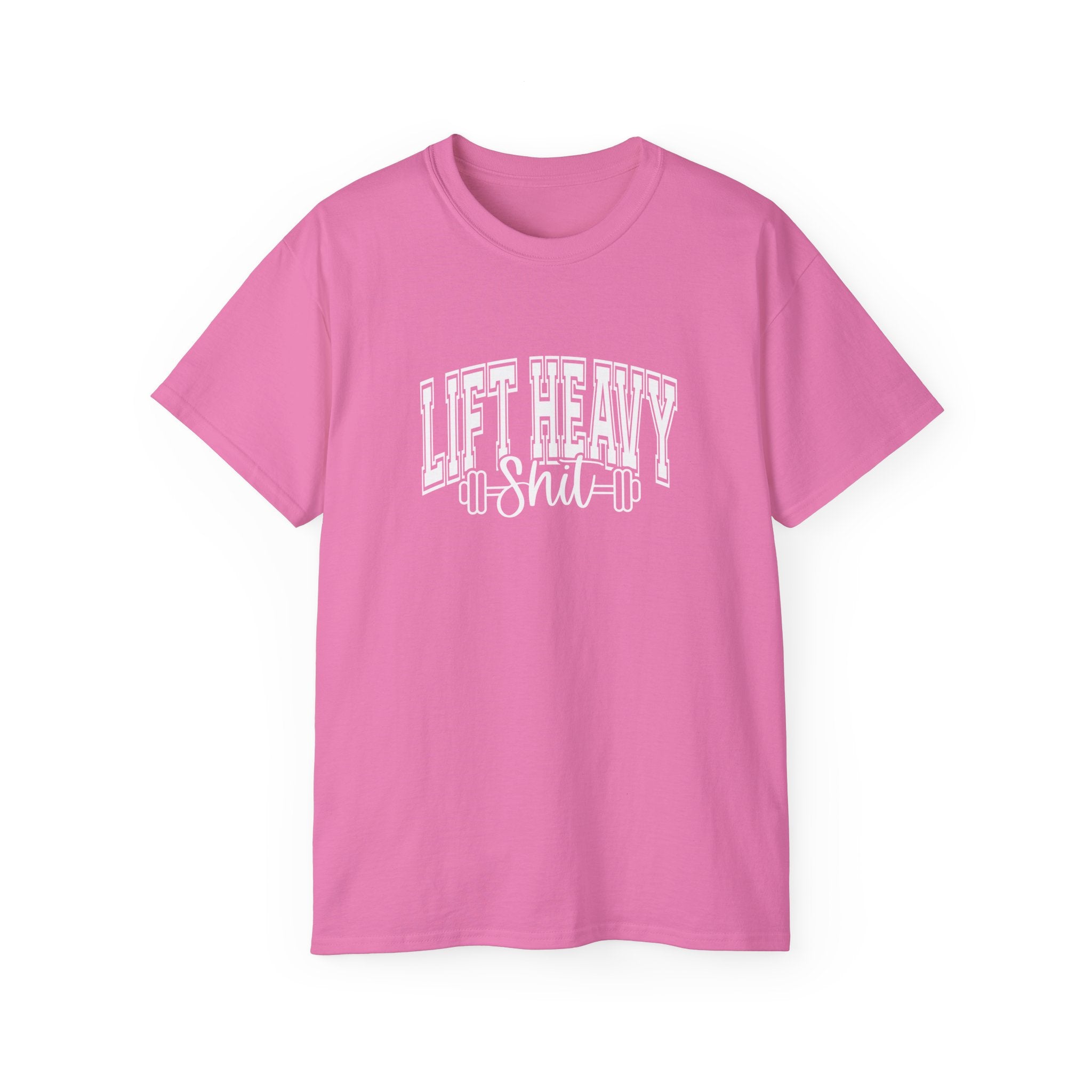 Lift Heavy Shit - Unisex Ultra Cotton Tee - Front White Logo - Plain Back