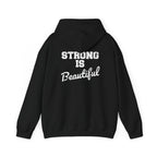 Strong Is Beautiful – Unisex Heavy Blend™ Hooded Sweatshirt (Distressed White Logo) 🤍💪