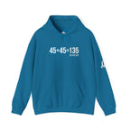 45 + 45 = 135 – Unisex Hoodie | White Front & Sleeve, Plain Back