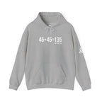 45 + 45 = 135 – Unisex Hoodie | White Front & Sleeve, Plain Back