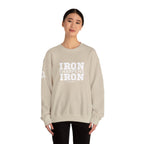Iron Sharpens Iron - Unisex Heavy Blend™ Crewneck Sweatshirt - Front White Logo - Plain Back
