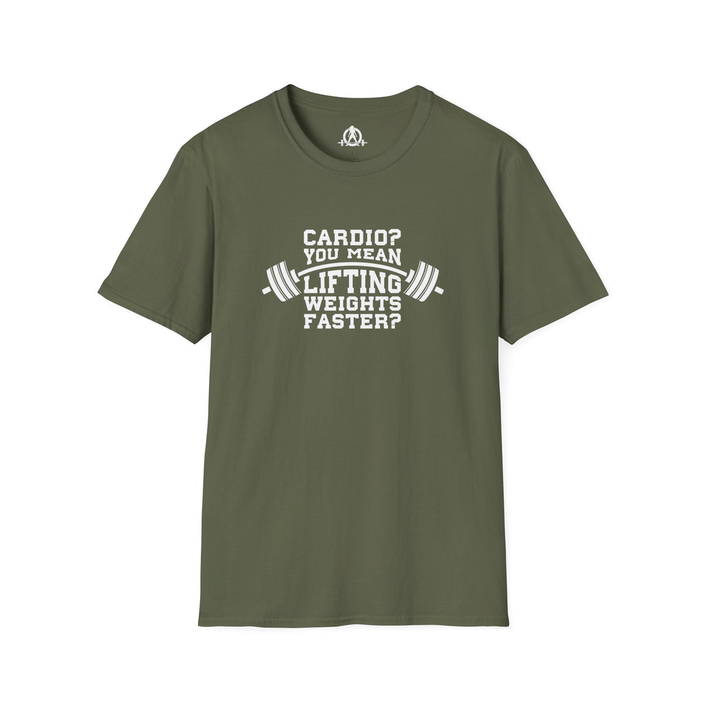 Cardio? Lift Weights Faster - Unisex Softstyle T-Shirt - Front Logo