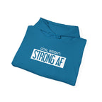 Goal Weight Strong AF - Unisex Heavy Blend Hooded Sweatshirt  - White Logo Front & Right Arm