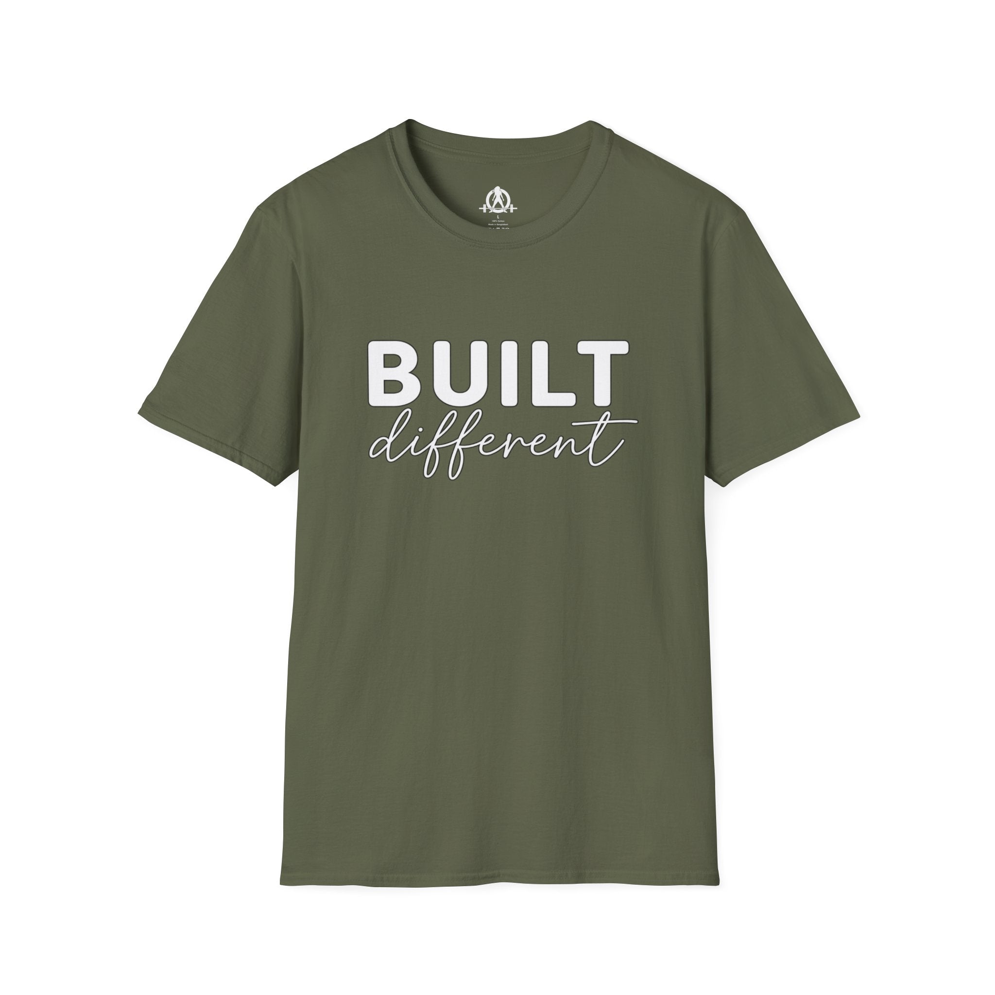 Built Different Unisex Softstyle T-Shirt — Front White Logo