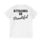 Strong Is Beautiful - Distressed Black Logo - Unisex Jersey Short Sleeve V-Neck Tee
