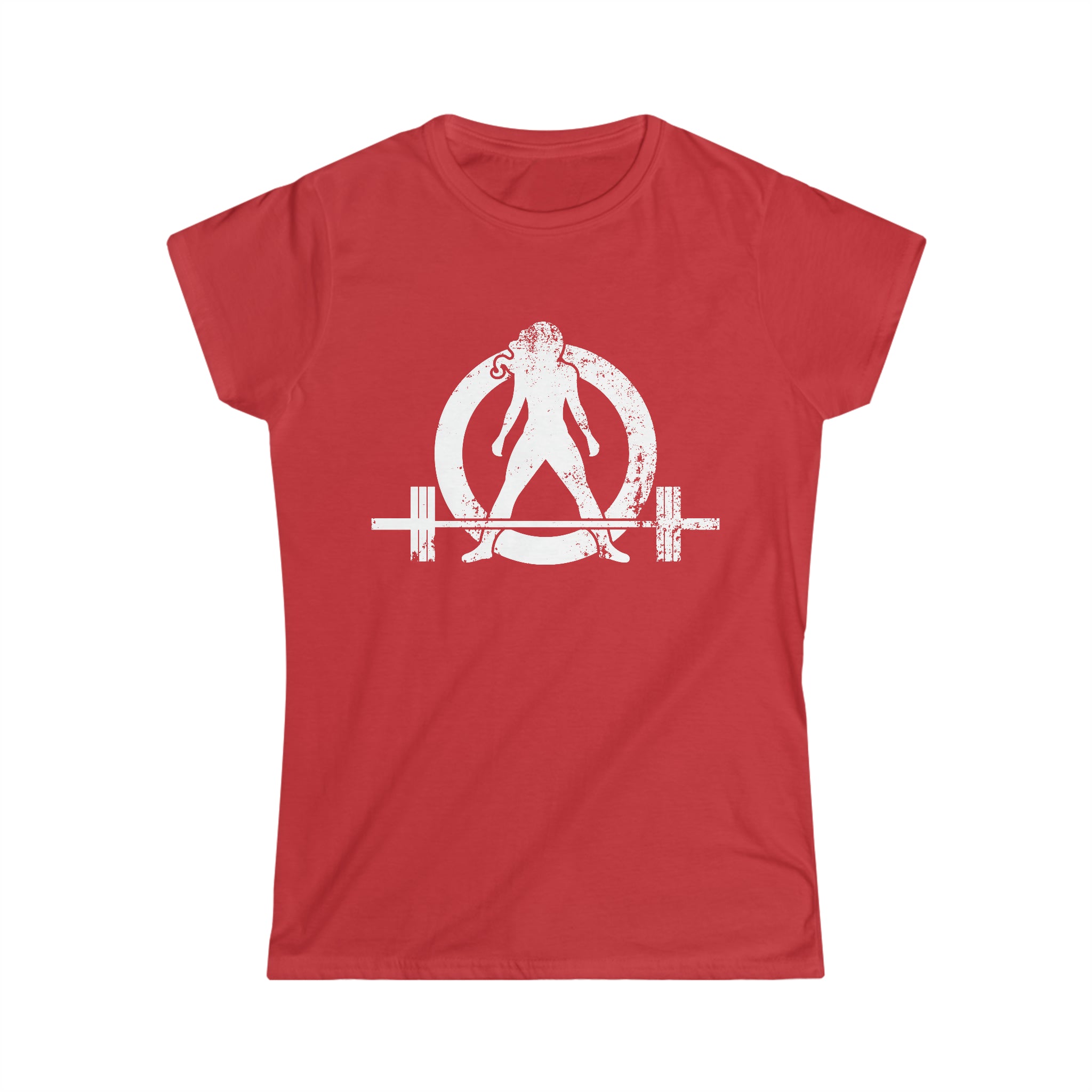 Good Girls Tone, Bad Girls Deadlift - Distressed White Logo - Women's Softstyle Tee