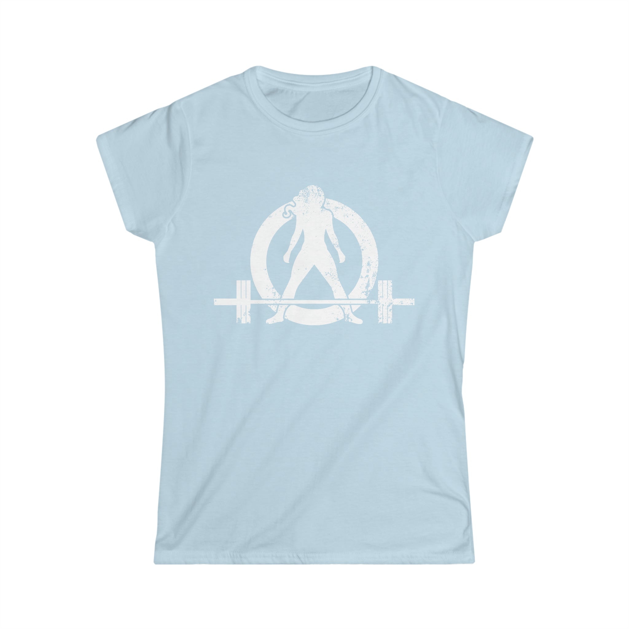 Good Girls Tone, Bad Girls Deadlift - Distressed White Logo - Women's Softstyle Tee