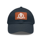 Distressed - Dad Hat with Leather Patch (Rectangle) - White Font