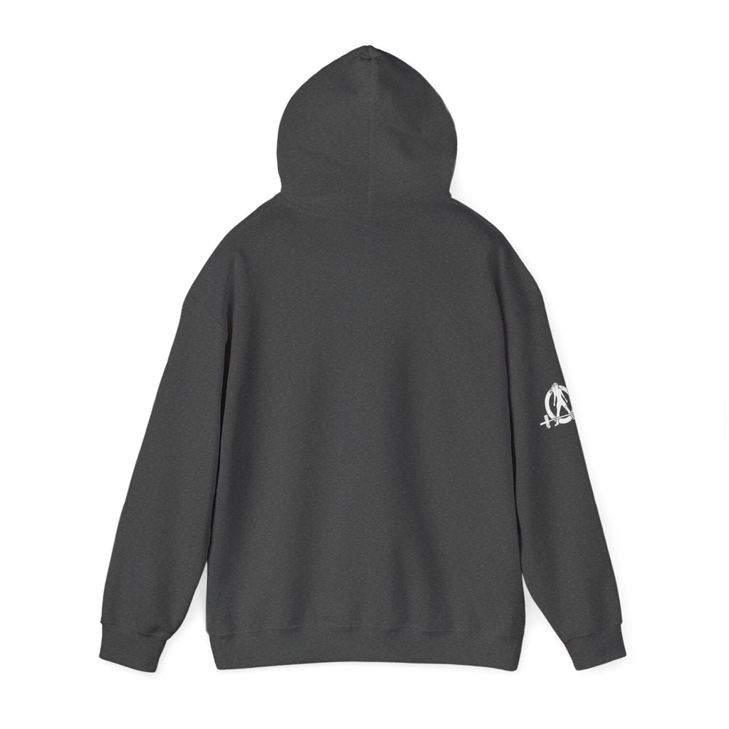 Coffee & Barbells - Unisex Heavy Blend Hooded Sweatshirt - White Logo on Front & Right Sleeve