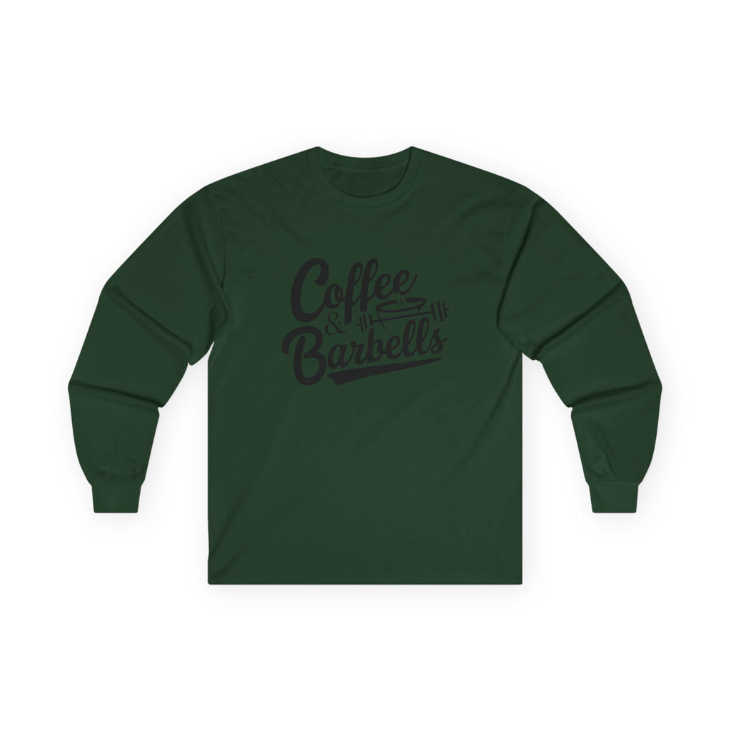 Coffee & Barbells - Unisex Ultra Cotton Long Sleeve Tee - Black Front Logo Plain Back