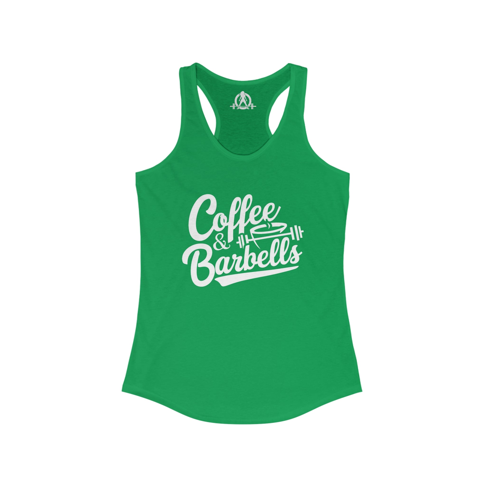 Coffee & Barbells - Women's Ideal Racerback Tank - White Logo Plain Back