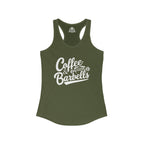 Coffee & Barbells - Women's Ideal Racerback Tank - White Logo Plain Back
