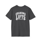 Grandma Lifts -  Unisex Softstyle T-Shirt — White Logo Front & Back