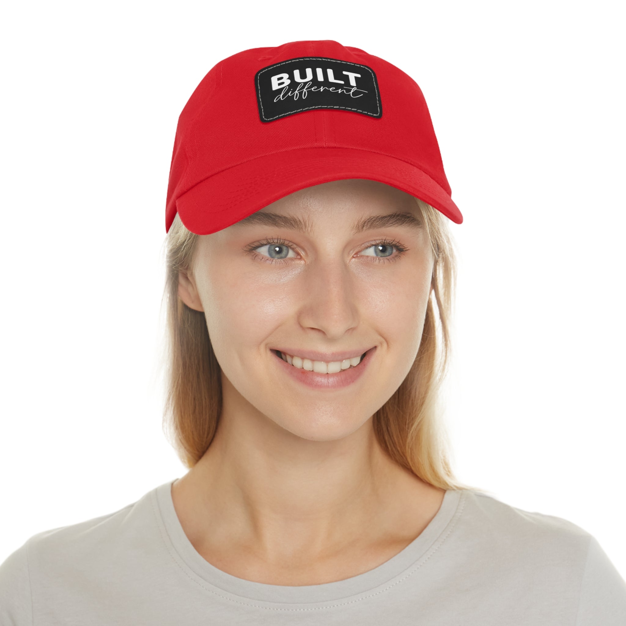 Built Different - Dad Hat with Leather Patch (Rectangle) - White Logo