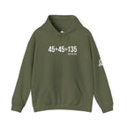 45 + 45 = 135 – Unisex Hoodie | White Front & Sleeve, Plain Back