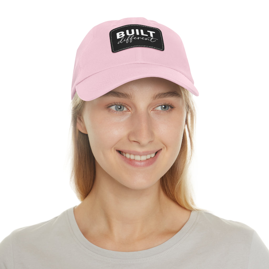 Built Different - Dad Hat with Leather Patch (Rectangle) - White Logo