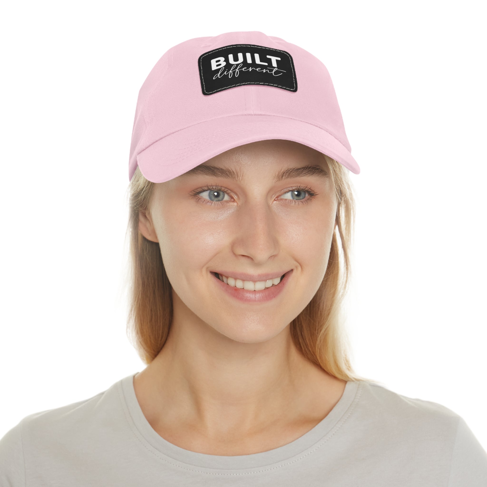 Built Different - Dad Hat with Leather Patch (Rectangle) - White Logo