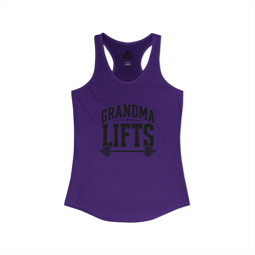 Grandma Lifts - Women's Ideal Racerback Tank - Black Logo Front Plain Back