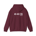 45 + 45 = 135 – Unisex Hoodie | White Logo, Front & Back