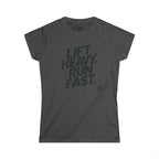 Lift Heavy Run Fast - Women's Softstyle Tee - Black Front Logo