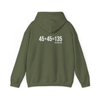45 + 45 = 135 – Unisex Hoodie | White Logo, Front & Back