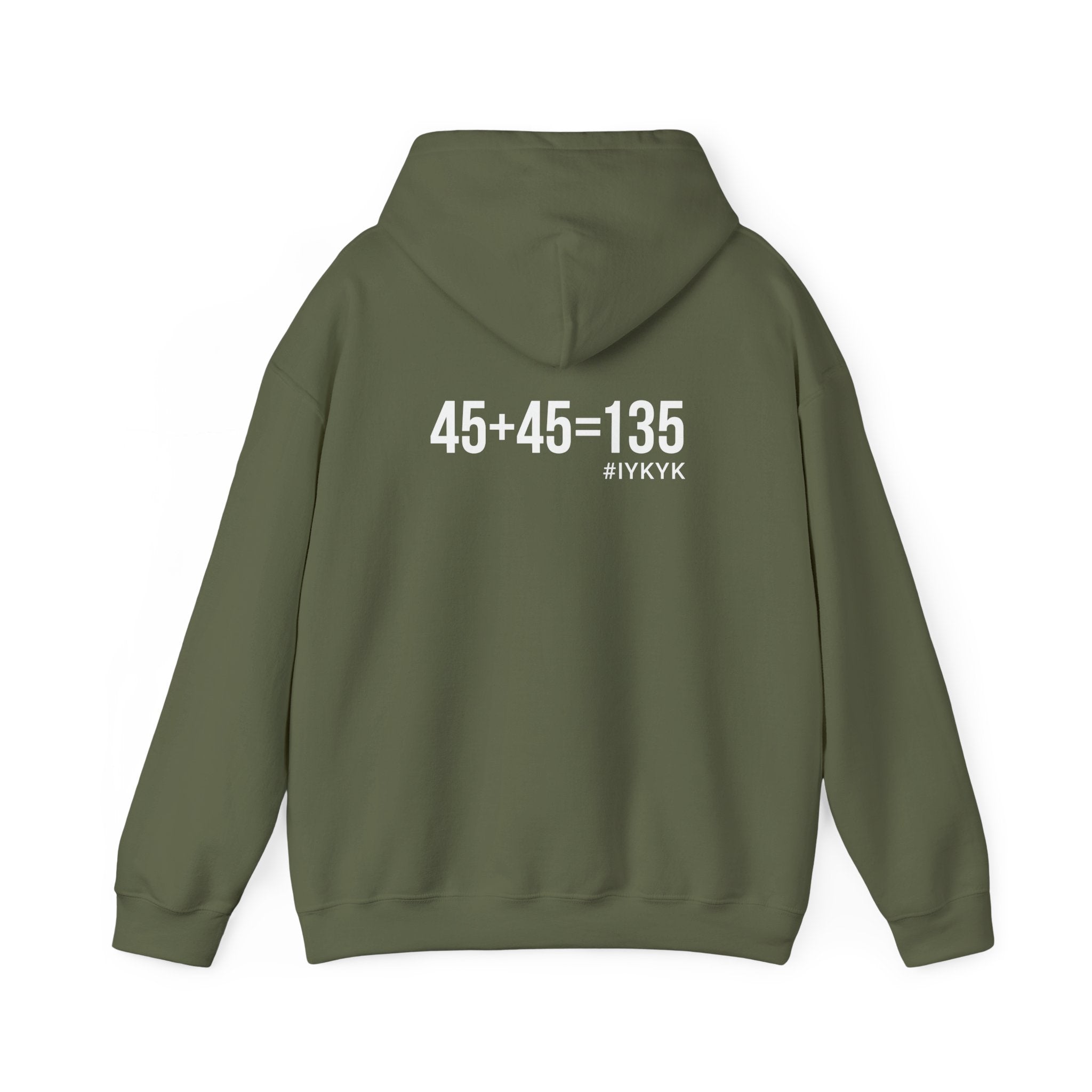 45 + 45 = 135  - Unisex Heavy Blend Hooded Sweatshirt  - White Logo Front & Back