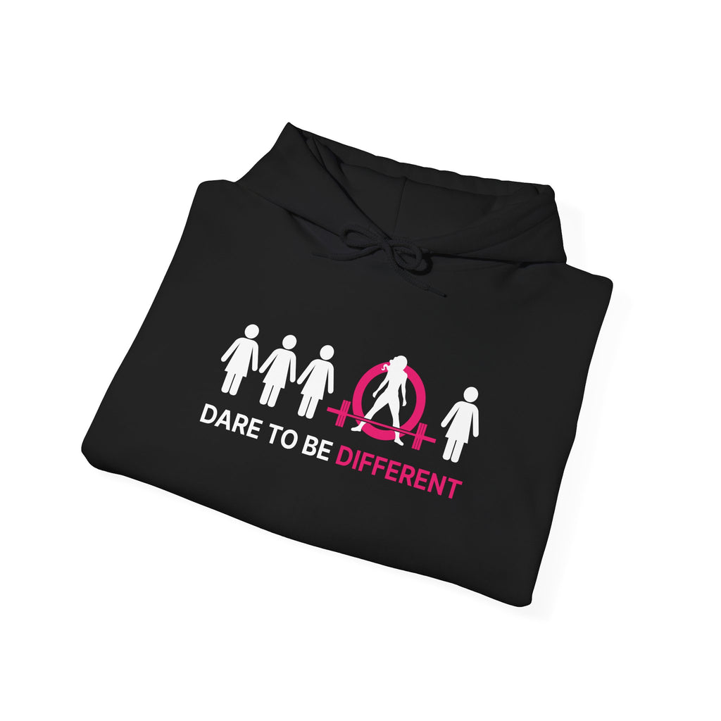 Dare To Be Different - Deadlift - Unisex Heavy Blend Hooded Sweatshirt - White Print on Front & Arm