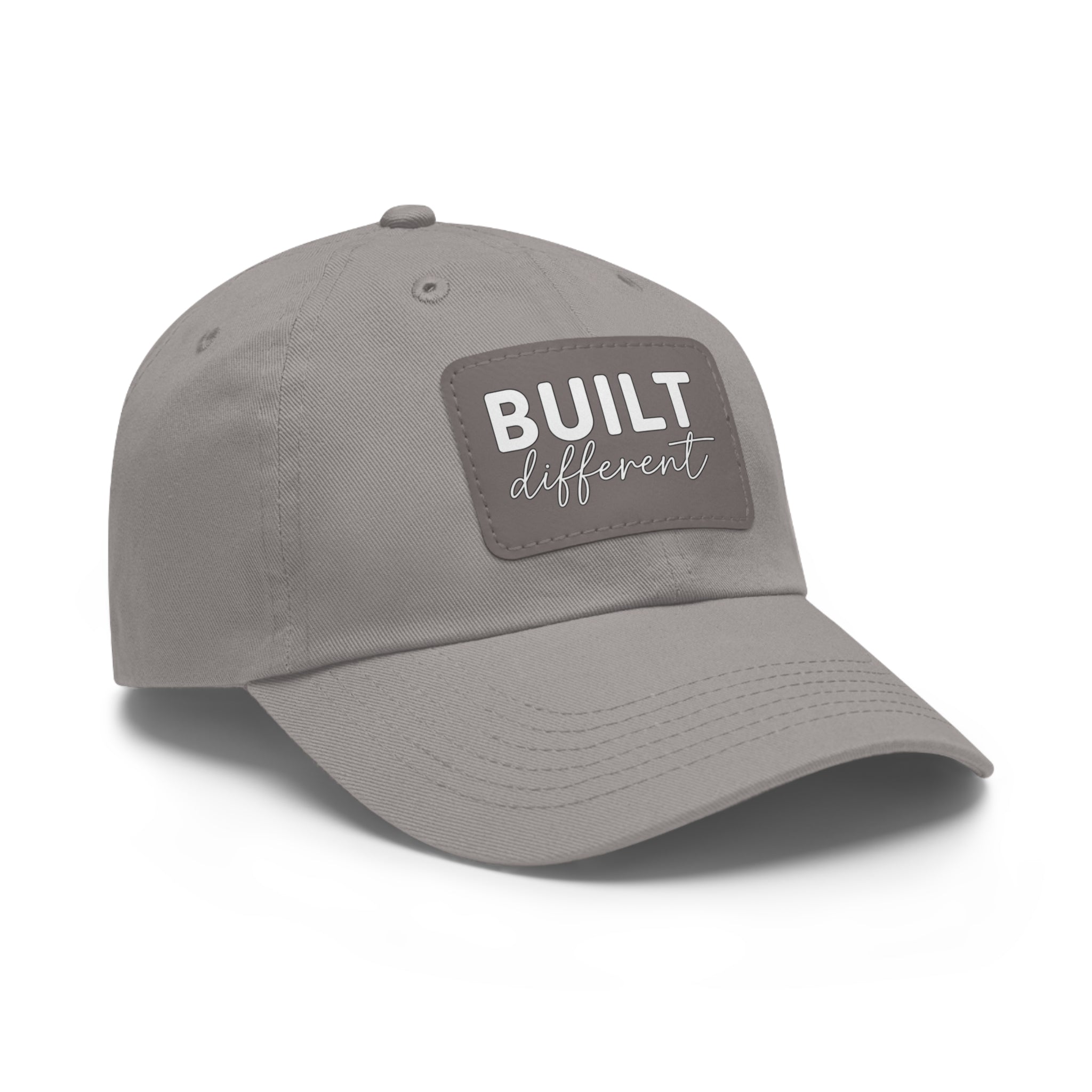 Built Different - Dad Hat with Leather Patch (Rectangle) - White Logo